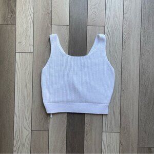 Vince Crossover Ribbed Cotton White Knit Sleeveless Thank Top